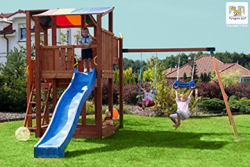Fungoo Spielturm Kingdom mit Move+ Modul mit Sandkasten, Rutsche und doppelter Schaukel - Blau - 1