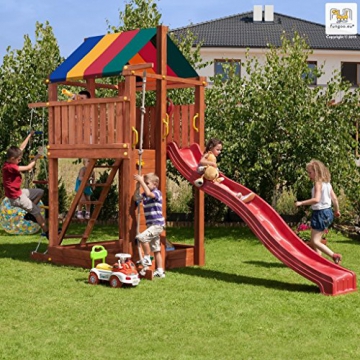 Fungoo Spielturm PARADISE Kletterturm 2,9 m Rutsche Sandkasten Kletterwand Kletterseil - 4
