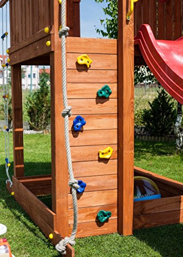 Fungoo Spielturm PARADISE Kletterturm 2,9 m Rutsche Sandkasten Kletterwand Kletterseil - 7