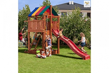 Fungoo Spielturm PARADISE mit Rutsche, Sandkasten, Kletterwand, Kletterseil und Strickleiter - Blau - 2