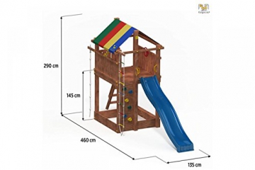 Fungoo Spielturm PARADISE mit Rutsche, Sandkasten, Kletterwand, Kletterseil und Strickleiter - Blau - 3