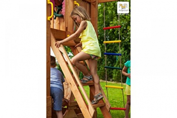 Fungoo Spielturm PARADISE mit Rutsche, Sandkasten, Kletterwand, Kletterseil und Strickleiter - Blau - 5