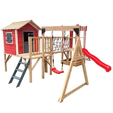 HOME DELUXE - Spielpark WUNDERLAND - Kiefernholz, 555 x 340 x 215 cm, zum Schaukeln, Klettern, Rutschen, Buddeln I Kinderpark Outdoor Spielplatz Klettergerüst - 6