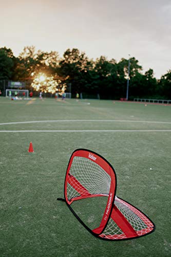 HUDORA Kinder & Erwachsene Pop Up Fußballtor Edition, 2er Set | Faltbares Fußball-Tor im exklusiven Kicker Design für den Garten und unterwegs, rot, 120 x 80 x 80 cm - 4