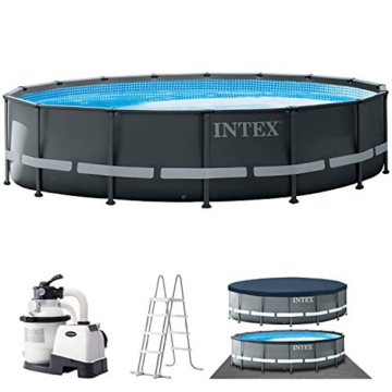 Intex Frame Pool Set Ultra Rondo XTR Ø 549 x 132 cm, Pool, Sandfilteranlage, Abdeckplane, Bodenschutzplane, Sicherheitsleiter, GS, Grau, 26330GN - 1