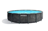 Intex Unisex – Erwachsene Premium Frame Pool Set Prism Greywood Ø 457 x 122 cm, Dunkelgraue Holzoptik - 1