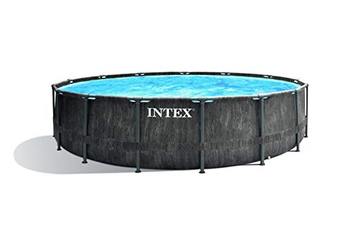 Intex Unisex – Erwachsene Premium Frame Pool Set Prism Greywood Ø 457 x 122 cm, Dunkelgraue Holzoptik - 1