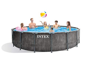 Intex Unisex – Erwachsene Premium Frame Pool Set Prism Greywood Ø 457 x 122 cm, Dunkelgraue Holzoptik - 3