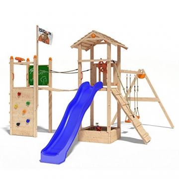 ISIDOR Bali Woo Spielturm Kletterturm Baumhaus Rutsche Schaukeln (einfacher Schaukelanbau, Blau) -