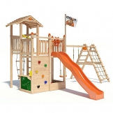 ISIDOR Bugsly Bee Spielturm Kletterturm Baumhaus Rutsche Schaukeln (erweiterter Schaukelanbau, Orange) -
