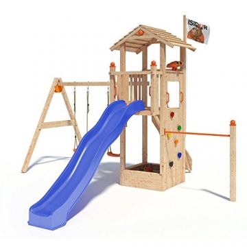 ISIDOR Dori Spielturm Kletterturm Baumhaus Rutsche Schaukeln (einfacher Schaukelanbau, Blau) -