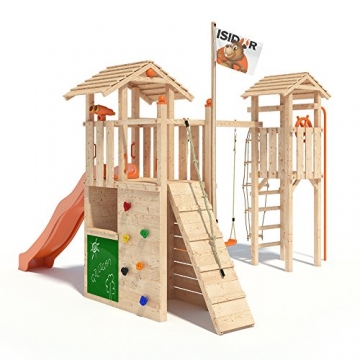 ISIDOR Gilligan Spielturm Kletterturm Baumhaus Rutsche Schaukeln (Turm-Schaukelanbau, Orange) - 