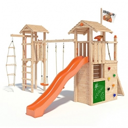 ISIDOR Gilligan Spielturm Kletterturm Baumhaus Rutsche Schaukeln (Turm-Schaukelanbau, Orange) -
