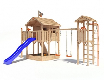 ISIDOR Killimando Spielturm Kletterturm Baumhaus Rutsche Schaukeln (Turm- Schaukelanbau, Blau) -