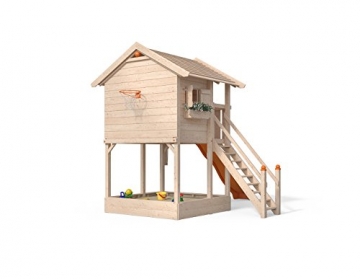ISIDOR Spielturm FRIDOLINO Schaukelanbau mit XXL Rutsche in orange, Sandkasten, Balkon und Sicherheitstreppe auf 1,50 Meter Podesthöhe - 2