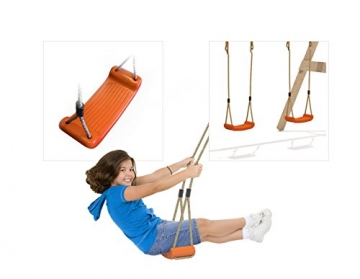 ISIDOR Spielturm Giraffico Aufstiegsauswahl (Leiter, Rampe, Treppe) und Schaukelanbau, Rutsche, Reckstange, hissbarer Fahne und Kletterwand auf 1,50 Meter Podesthöhe (Sicherheitstreppe, Orange) - 6
