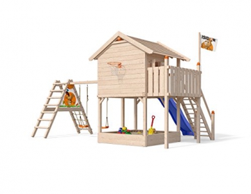 ISIDOR XL-Baumhaus COLINO Spielturm mit erweitertem Schaukelanbau und Sicherhheitstreppe, XXL- Rutsche, Sandkasten und Balkon auf 1,50 Meter Podesthöhe - 2