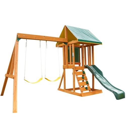 KidKraft F24148E Spielturm Appleton aus Holz für Kinder mit Rutsche, Schaukel, Kletterwand und Sandkasten, für den Garten - 2