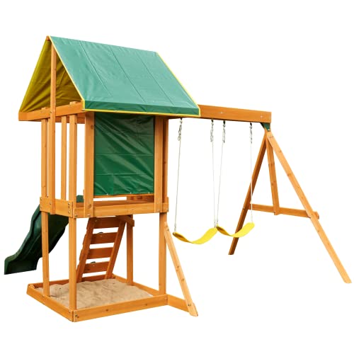 KidKraft F24148E Spielturm Appleton aus Holz für Kinder mit Rutsche, Schaukel, Kletterwand und Sandkasten, für den Garten - 3