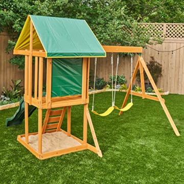 KidKraft F24148E Spielturm Appleton aus Holz für Kinder mit Rutsche, Schaukel, Kletterwand und Sandkasten, für den Garten - 4