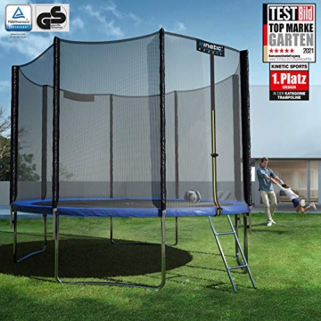 Kinetic Sports Outdoor Gartentrampolin Ø 305 cm, TPLS10, inklusive Sprungtuch aus USA PP-Mesh +Sicherheitsnetz +Rand- u. Regen-Abdeckung +Leiter, bis 160kg, GS-geprüft, UV-beständig, BLAU - 2