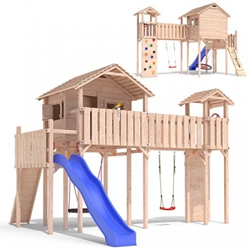 PONTICULUS Spielturm Stelzenhaus Baumhaus Rutsche Schaukel 2 Meter Podesthöhe -