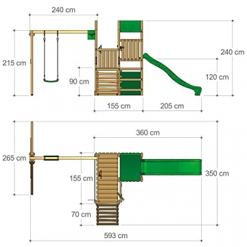 PowerPalm Triple Spielturm Kletterturm Schaukel Baumhaus Holz - 