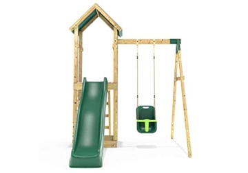 REBO Abenteuer Klettergerüst mit Babyschaukel und Rutsche aus Holz Spielturm Satteldach - 2