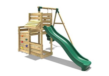 REBO Babyschaukel mit Deluxe Zusatzdeck und 220 cm Rutsche aus Holz Schaukel Spielturm - 4