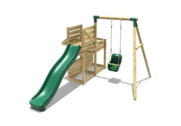 REBO Babyschaukel mit Deluxe Zusatzdeck und 220 cm Rutsche aus Holz Schaukel Spielturm - 1