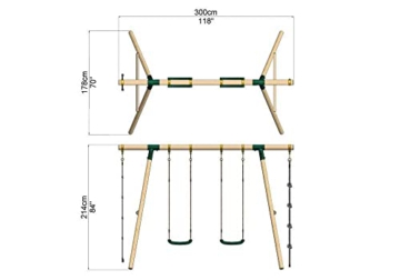 REBO Gartenschaukel mit Kletterleiter aus Holz Schaukel Schaukelgestell | Outdoor Spielzeug Kinderschaukel Kletterseil | Stabile Konstruktion | Lange Lebensdauer - 9