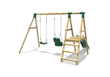 REBO Gartenschaukel-Set aus Holz mit Rutsche Schaukel Spielturm | Kinder Schaukel Outdoor | Babyschaukel und Kinderschaukel | Stabile Konstruktion | Lange Lebensdauer - 4