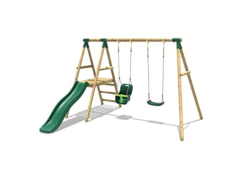 REBO Gartenschaukel-Set aus Holz mit Rutsche Schaukel Spielturm | Kinder Schaukel Outdoor | Babyschaukel und Kinderschaukel | Stabile Konstruktion | Lange Lebensdauer - 1