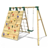 REBO Holzschaukel mit doppelter Kletterwand aus Holz Schaukel Spielturm - 1