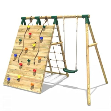 REBO Holzschaukel mit doppelter Kletterwand aus Holz Schaukel Spielturm - 1