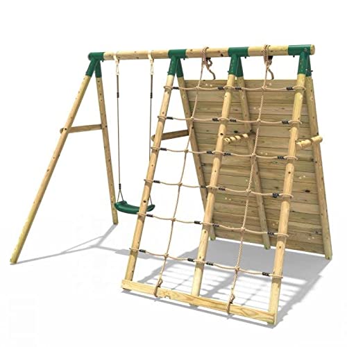REBO Holzschaukel mit doppelter Kletterwand aus Holz Schaukel Spielturm - 2