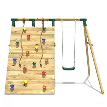 REBO Holzschaukel mit doppelter Kletterwand aus Holz Schaukel Spielturm - 3