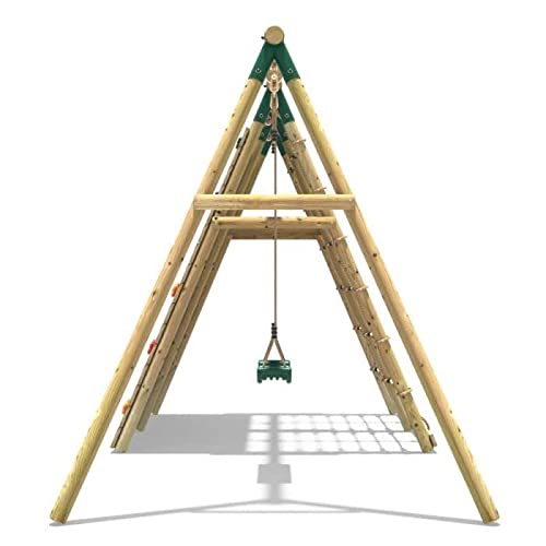 REBO Holzschaukel mit doppelter Kletterwand aus Holz Schaukel Spielturm - 4