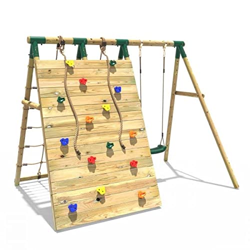 REBO Holzschaukel mit doppelter Kletterwand aus Holz Schaukel Spielturm - 5