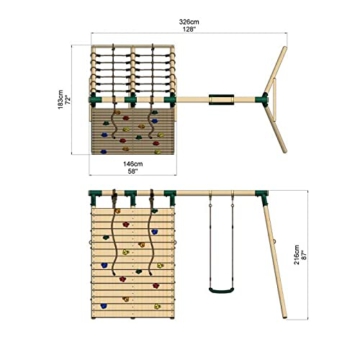 REBO Holzschaukel mit doppelter Kletterwand aus Holz Schaukel Spielturm - 7