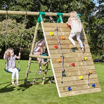 REBO Holzschaukel mit doppelter Kletterwand aus Holz Schaukel Spielturm - 9