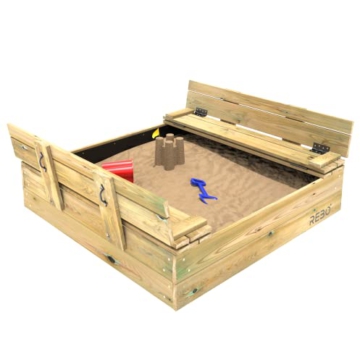 REBO Kinder Sandkasten für den Garten, Outdoor Sandbox mit Sitzbänken , Kinder Sandkiste 120 x 120 x 16 cm aus Holz für Draußen - 4