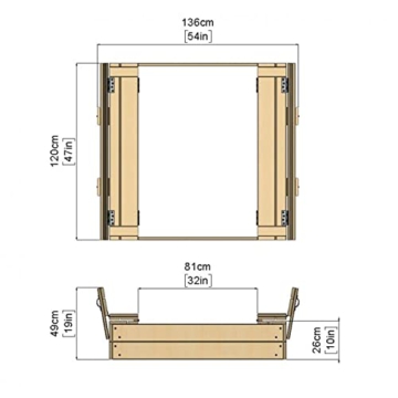 REBO Kinder Sandkasten für den Garten, Outdoor Sandbox mit Sitzbänken , Kinder Sandkiste 120 x 120 x 16 cm aus Holz für Draußen - 5