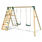 REBO Outdoor Doppelschaukel aus Holz, Kinderschaukel für den Garten inkl. Kletterwand und Kletternetz, Kinderspielplatz 183 x 331 x 213 cm - 1