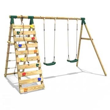 REBO Outdoor Doppelschaukel aus Holz, Kinderschaukel für den Garten inkl. Kletterwand und Kletternetz, Kinderspielplatz 183 x 331 x 213 cm - 4