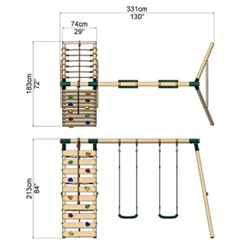 REBO Outdoor Doppelschaukel aus Holz, Kinderschaukel für den Garten inkl. Kletterwand und Kletternetz, Kinderspielplatz 183 x 331 x 213 cm - 6