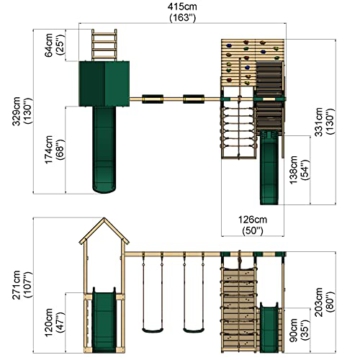 REBO Outdoor Spielturm mit Doppelschaukel, Rutsche aus Holz, Kinder Klettergerüst für den Garten inkl. Kletterwand, Kletternetz und Holzleiter, Kinderspielplatz 329 x 415 x 271 cm - 5