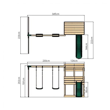 REBO Outdoor Spielturm mit Doppelschaukel, Rutsche aus Holz, Kinder Klettergerüst für den Garten inkl. Ausblicksturm, Kinderspielplatz 223 x 345 x 202 cm - 6