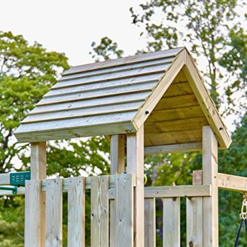 Rebo Outdoor Spielturm mit Doppelschaukel und Rutsche aus Holz, Kinder Schaukel für den Garten inkl. Hangelstange, Kletterwand und Holzleiter, Kinderspielplatz 453 x 355 x 270 cm - 5