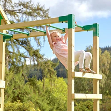 Rebo Outdoor Spielturm mit Doppelschaukel und Rutsche aus Holz, Kinder Schaukel für den Garten inkl. Hangelstange, Kletterwand und Holzleiter, Kinderspielplatz 453 x 355 x 270 cm - 7